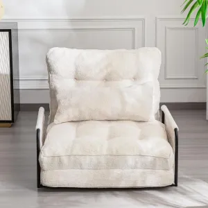 MAXYOYO Adjustable Floor Sofa Couch with Pillow, 5-Position Boucle Bean Bag Bed, Convertible Lazy Sofa Sleeper Bed with Armrest, Versatile Floor Seating Sofa for Living Room Guest Room, Beige, Single