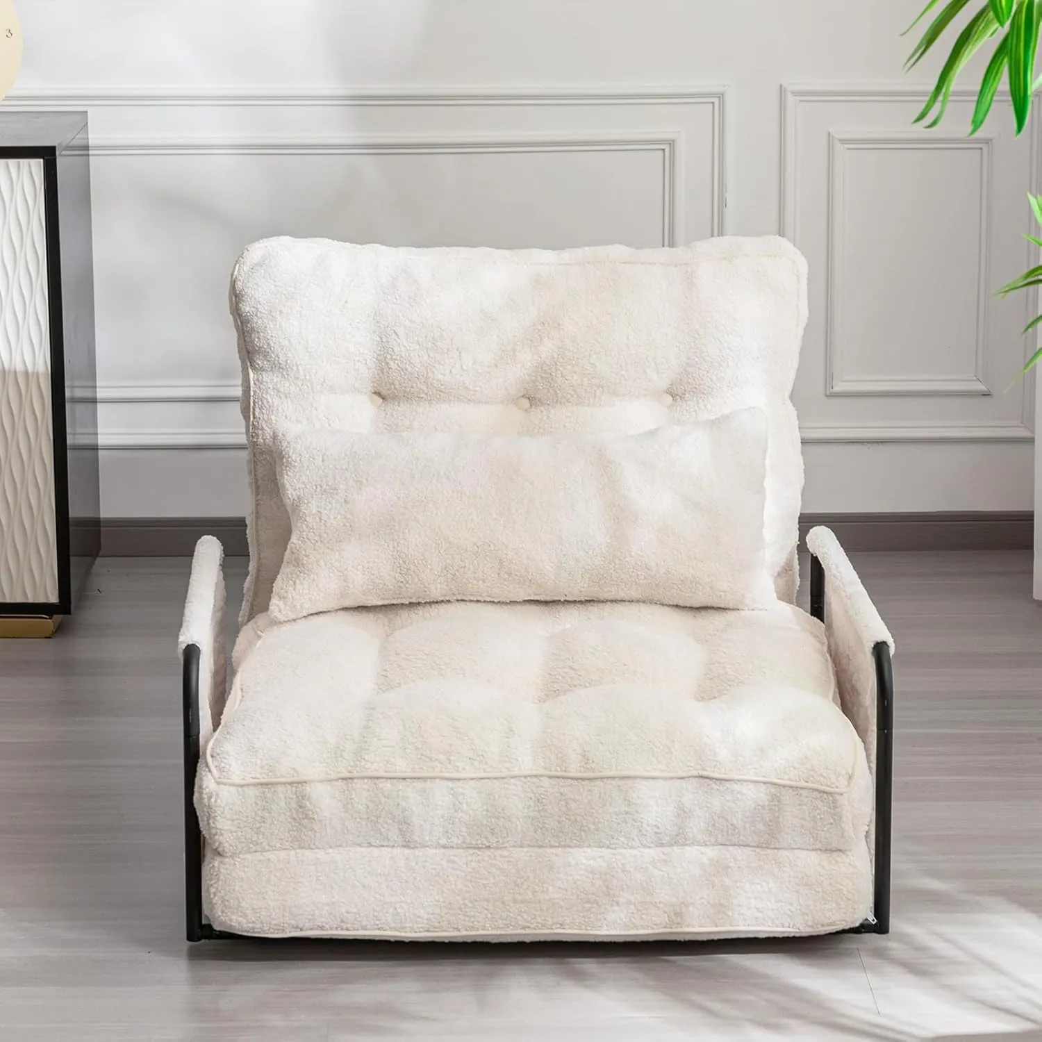 MAXYOYO Adjustable Floor Sofa Couch with Pillow, 5-Position Boucle Bean Bag Bed, Convertible Lazy Sofa Sleeper Bed with Armrest, Versatile Floor Seating Sofa for Living Room Guest Room, Beige, Single