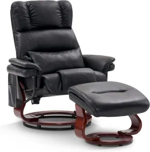 MCombo Swivel Recliners with Ottoman, Reclining TV Chairs with Vibration Massage, Faux Leather Ergonomic Lounge Chair for Living Room Bedroom 4832 (Black)