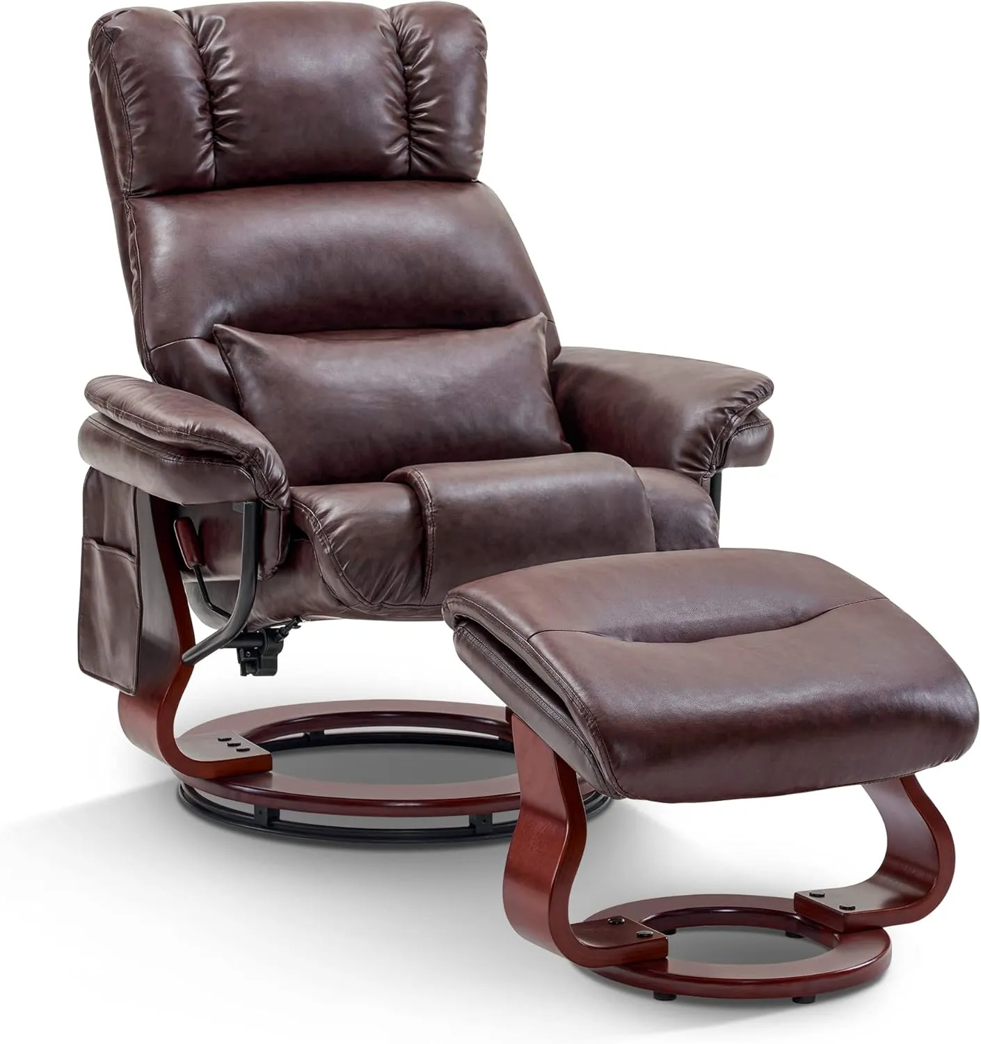 MCombo Swivel Recliners with Ottoman, Reclining TV Chairs with Vibration Massage, Faux Leather Ergonomic Lounge Chair for Living Room Bedroom 4832 (Dark Brown)