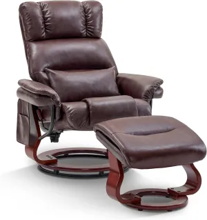 MCombo Swivel Recliners with Ottoman, Reclining TV Chairs with Vibration Massage, Faux Leather Ergonomic Lounge Chair for Living Room Bedroom 4832 (Dark Brown)