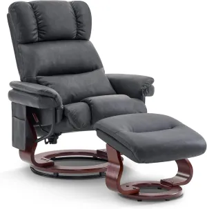 MCombo Swivel Recliners with Ottoman, Reclining TV Chairs with Vibration Massage, Faux Leather Ergonomic Lounge Chair for Living Room Bedroom 4832 (Dark Grey)