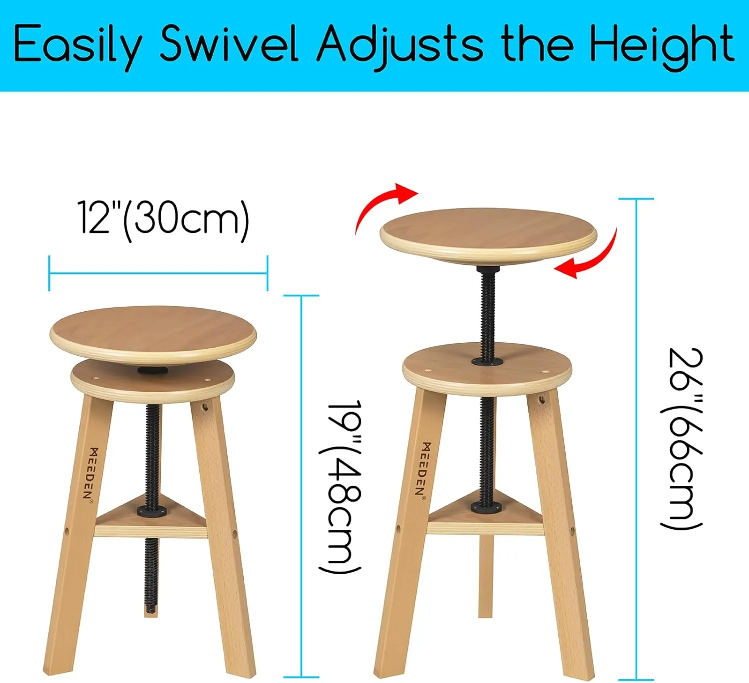 MEEDEN Wooden Drafting Stool with Adjustable Height, Artist Stool,Office Studio Stool, Up to 220 Lbs,German Beech Wood, Perfect for Artists Studio,Home Use,Kitchen,Bars