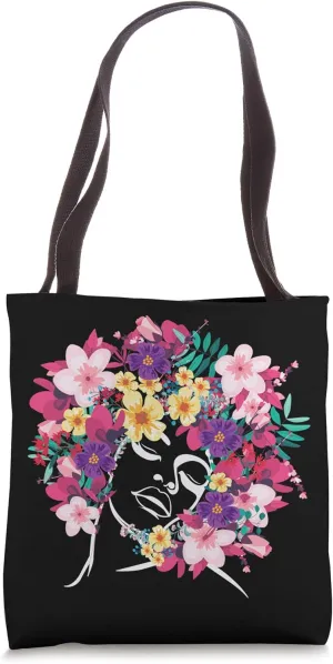 Melanin African natural hair floral Afro Tote Bag