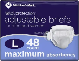 Member's Mark Total Protection Adult Briefs for Men & Women, Large (48 Count)