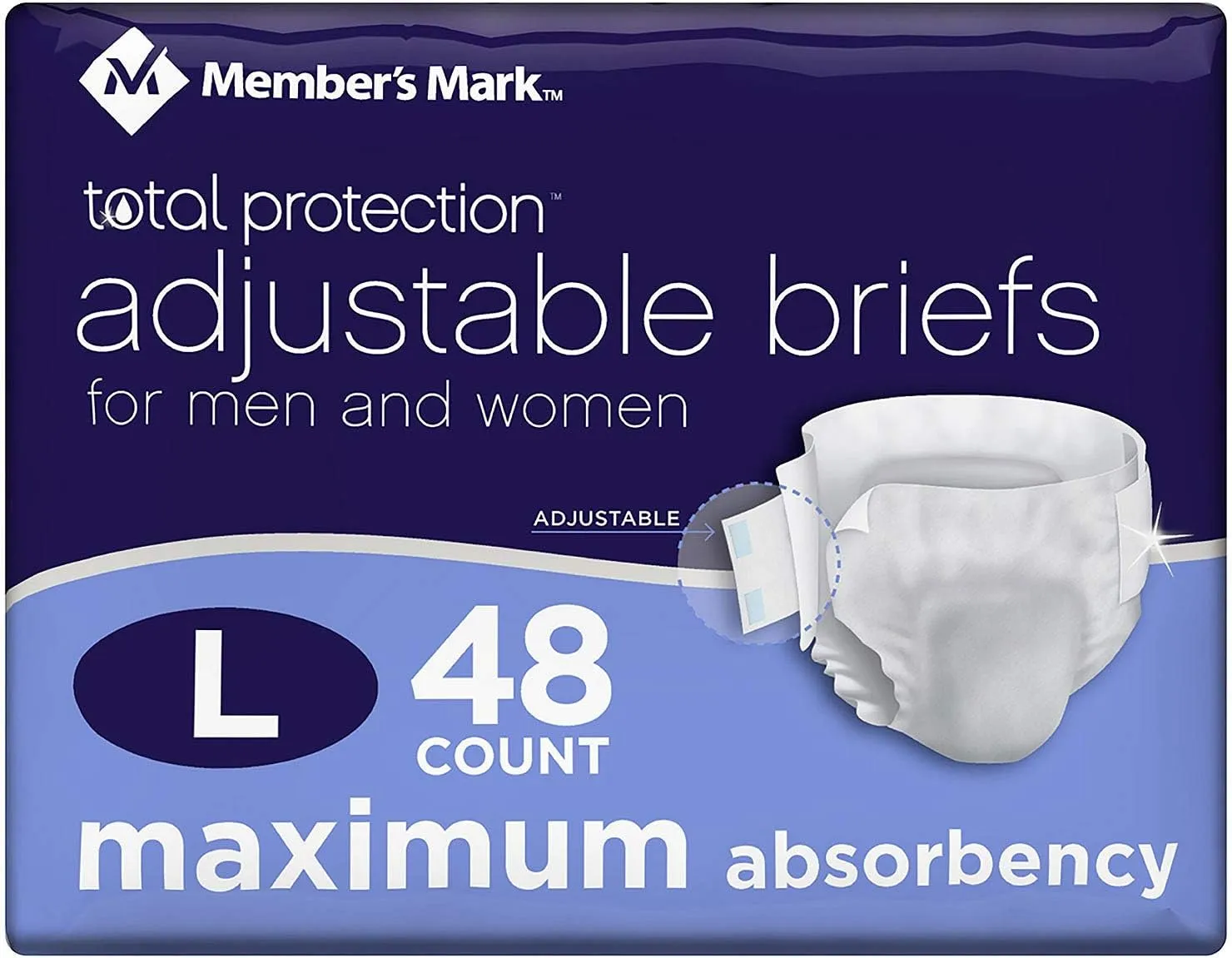 Member's Mark Total Protection Adult Briefs for Men & Women, Large (48 Count)