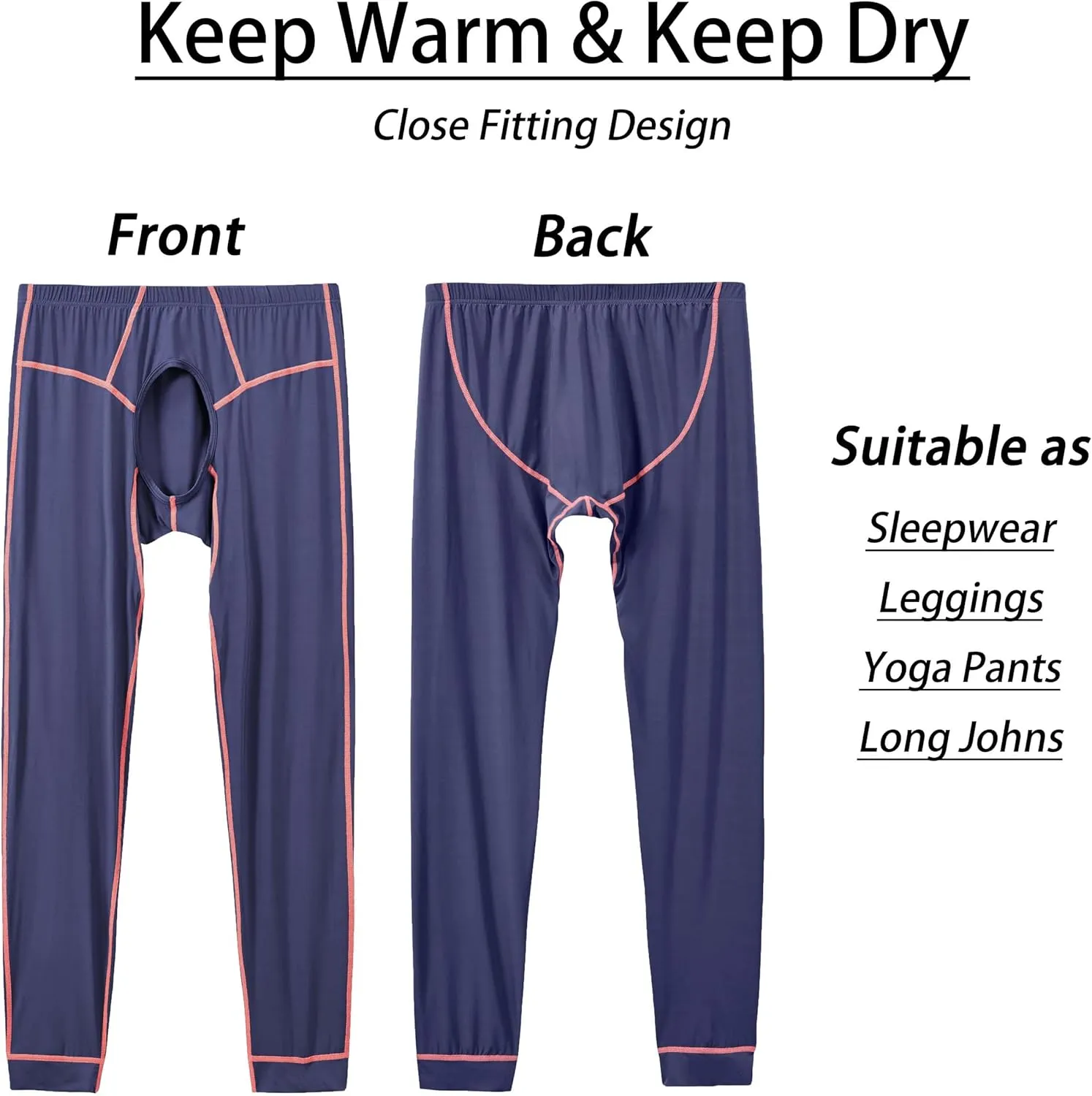 Men Thermal Underwear Open Front Long Johns Without Velvet Autumn and Winter Mens Base Layer Bottoms Leggings