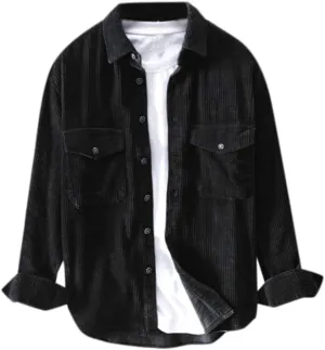 Men's Corduroy Long Sleeve Shirts Causal Button Down Collared Shirt Jackets Classic Fit Fall Winter Ribbed Sweaters