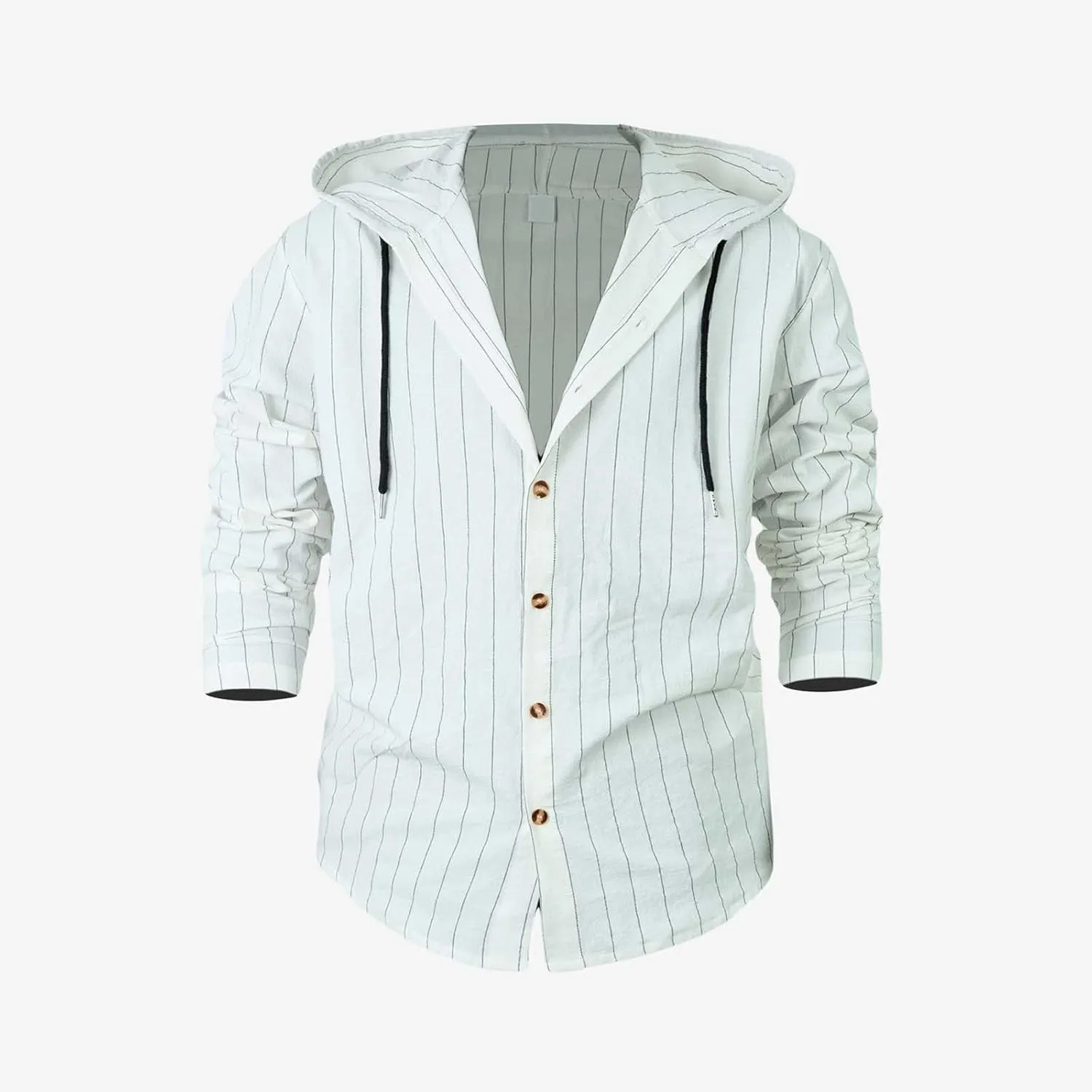 Mens Cotton Linen Hoodies Striped Casual Long Sleeve V Neck Button Down Hooded Shirts Hawaiian Beach Yoga Sweatshirts