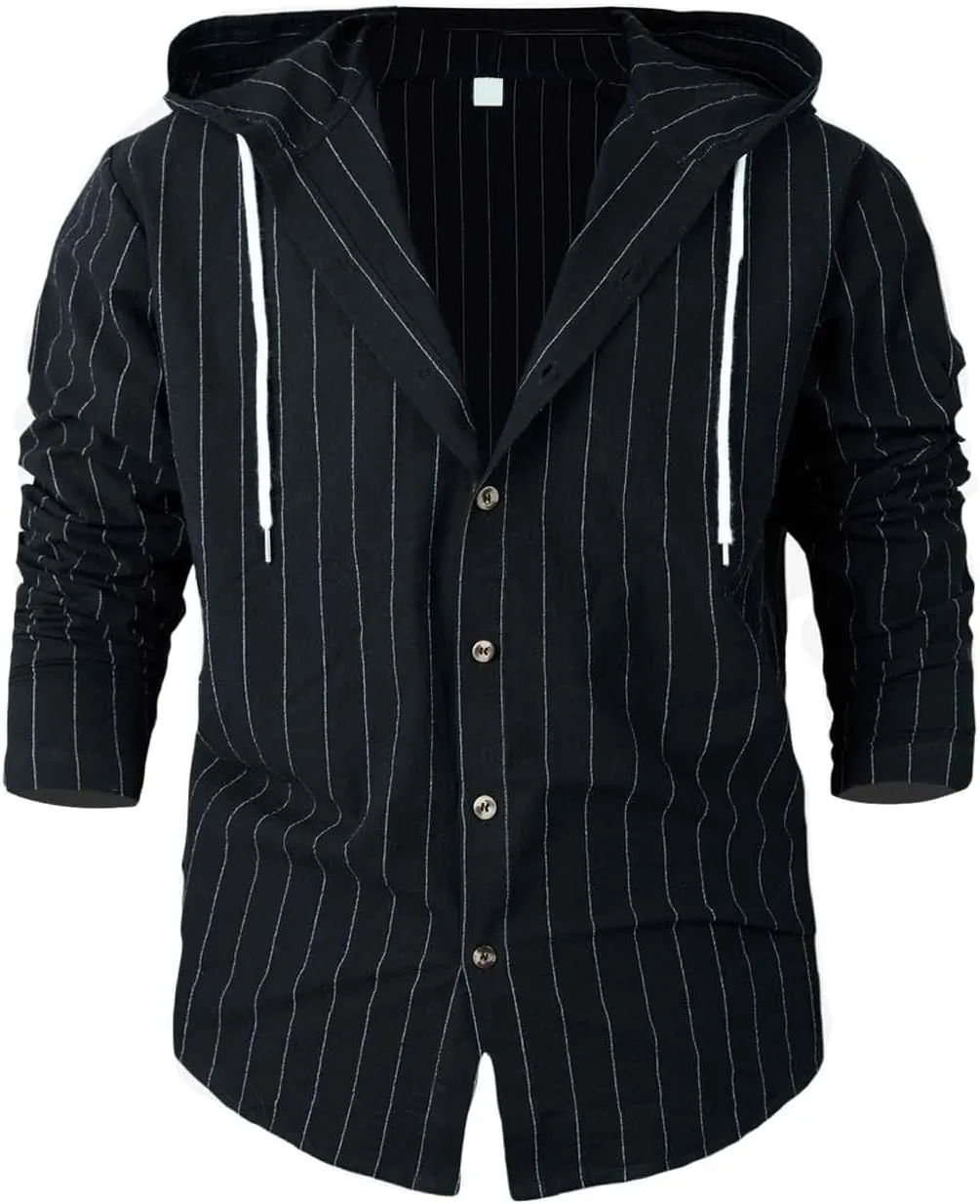 Mens Cotton Linen Hoodies Striped Casual Long Sleeve V Neck Button Down Hooded Shirts Hawaiian Beach Yoga Sweatshirts