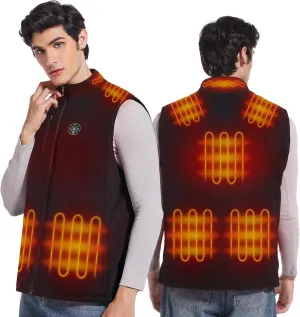 Men‘s Fleece Heated Vest with 8 Heating Pads 3 Temp Levels 3 Heating Zones Separate Control Rechargeable Battery Pack