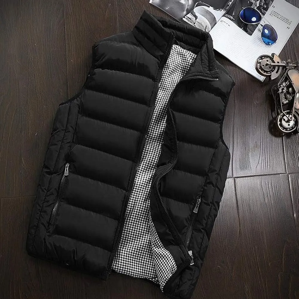 Mens Fleece Vest Winter Fashion Casual Zipper Collar Pocket Hooded Sleeveless Cotton Padded Jacket Vest Top Navy