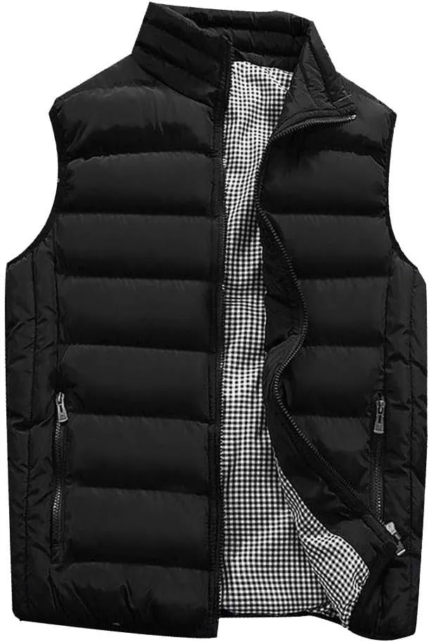 Mens Fleece Vest Winter Fashion Casual Zipper Collar Pocket Hooded Sleeveless Cotton Padded Jacket Vest Top Navy