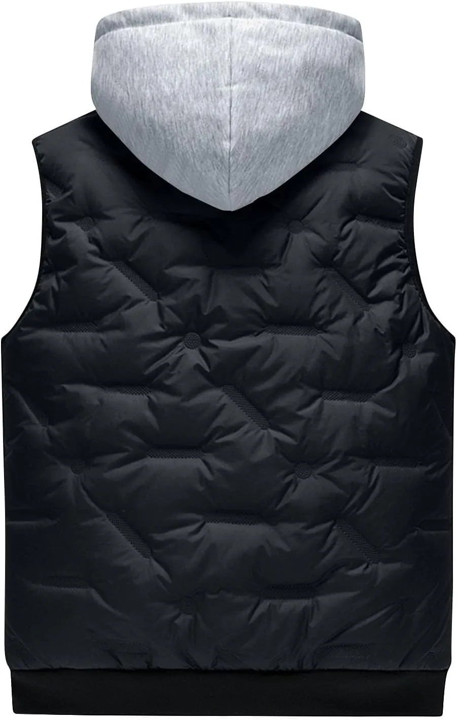 Men's Outdoor Casual Stand Collar Padded Vest Coat with Hood Sports Travel Waterproof Warm Winter Thicken Jacket