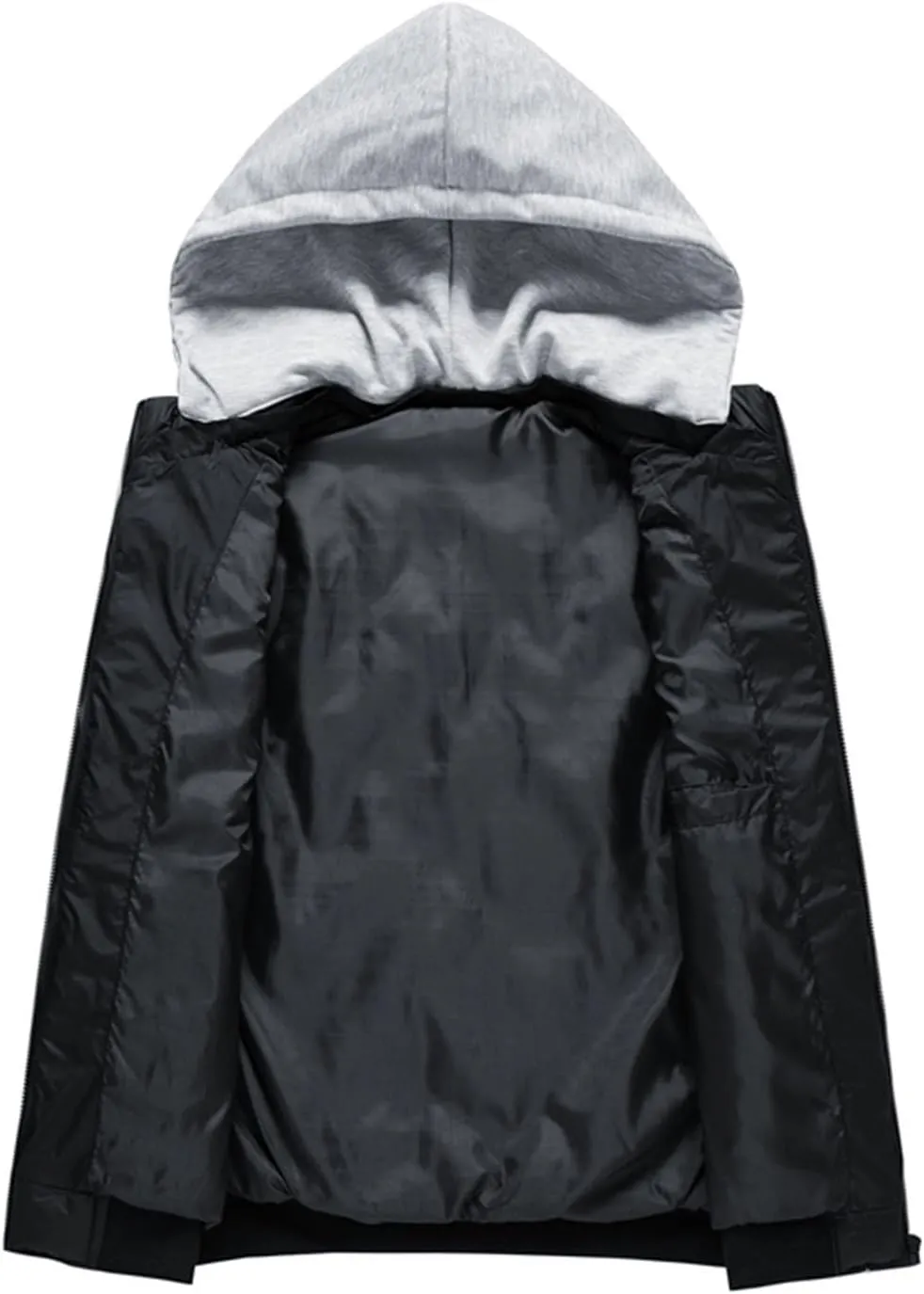 Men's Outdoor Casual Stand Collar Padded Vest Coat with Hood Sports Travel Waterproof Warm Winter Thicken Jacket