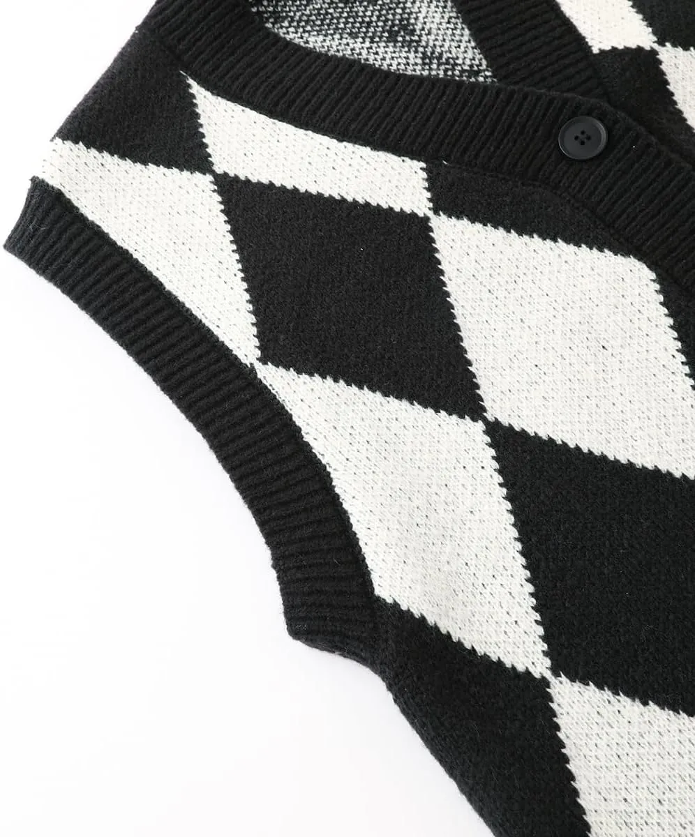Men's Preppy Style Plaid Sweater Vest Classic Fit Sleeveless V-Neck Pullover Tank Tops