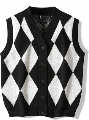 Men's Preppy Style Plaid Sweater Vest Classic Fit Sleeveless V-Neck Pullover Tank Tops