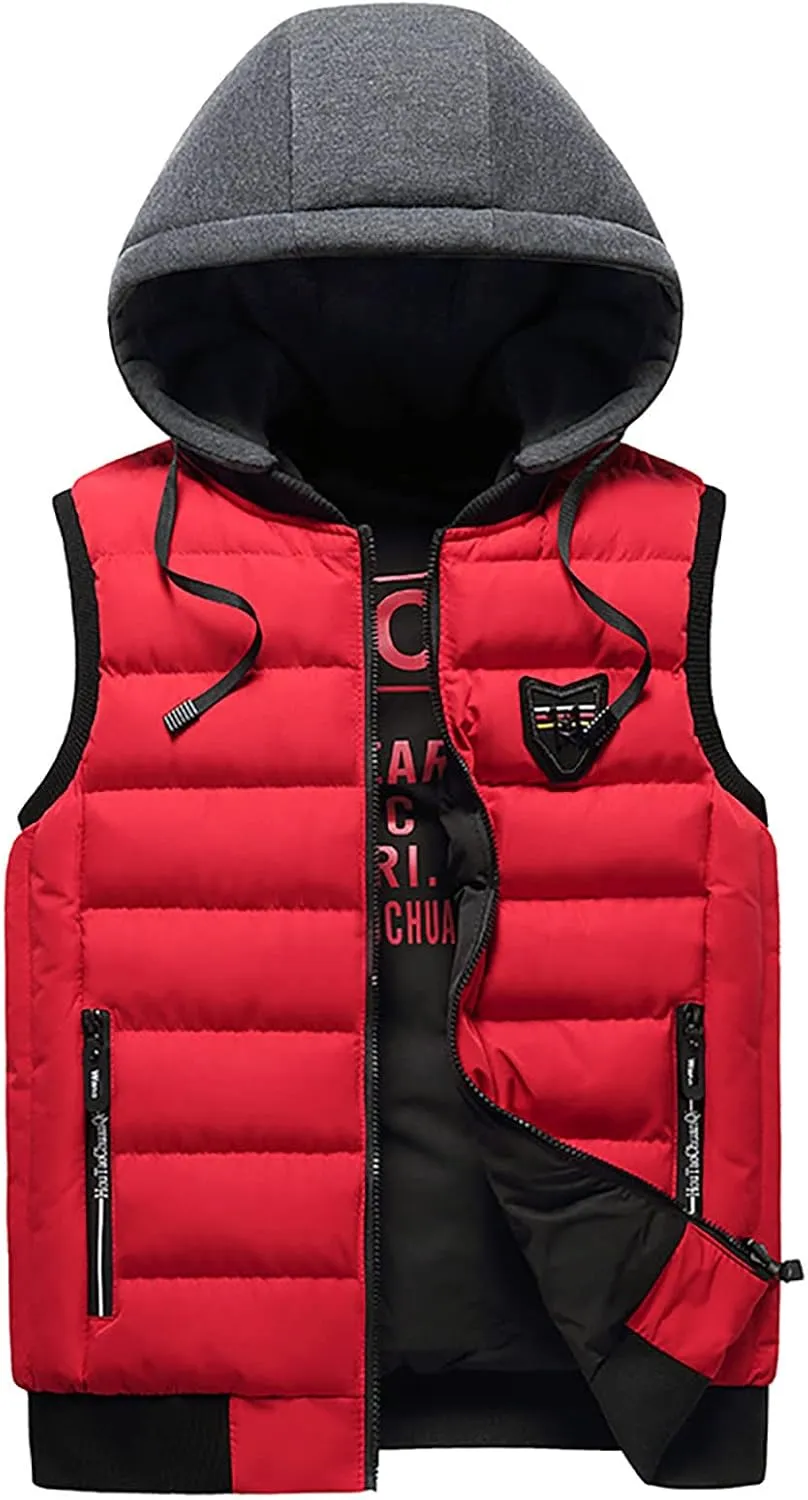 Men's Quilted Winter Vest,Plus Size Hooded Vest Outwear Slim Lightweight Warm Zipper Sleeveless Jacket Coats Pocket