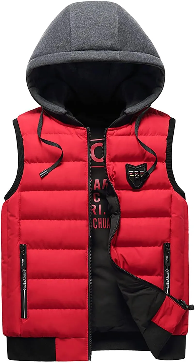 Men's Quilted Winter Vest,Plus Size Hooded Vest Outwear Slim Lightweight Warm Zipper Sleeveless Jacket Coats Pocket