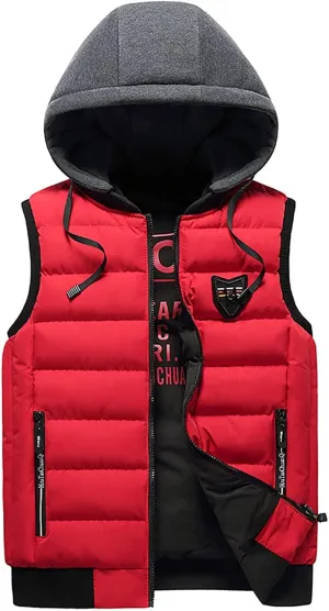 Men's Quilted Winter Vest,Plus Size Hooded Vest Outwear Slim Lightweight Warm Zipper Sleeveless Jacket Coats Pocket