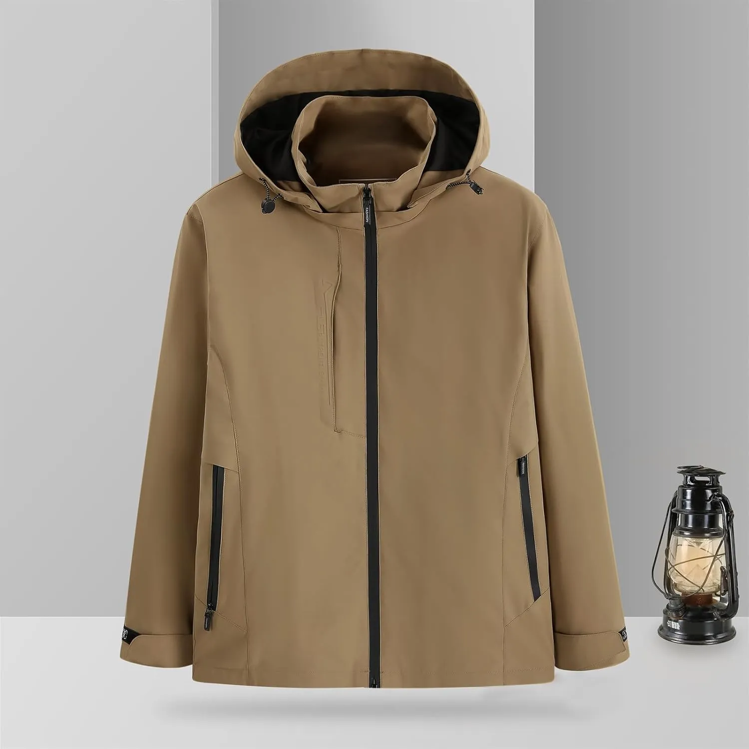 Men's Softshell Military Jacket Fleece Lined Water Repellent Outdoor Reflective Coat with Removable Hood