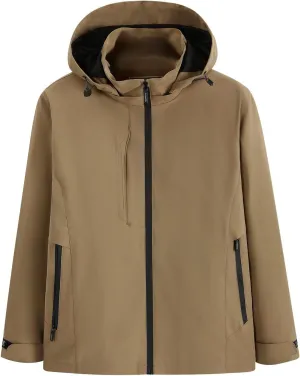 Men's Softshell Military Jacket Fleece Lined Water Repellent Outdoor Reflective Coat with Removable Hood
