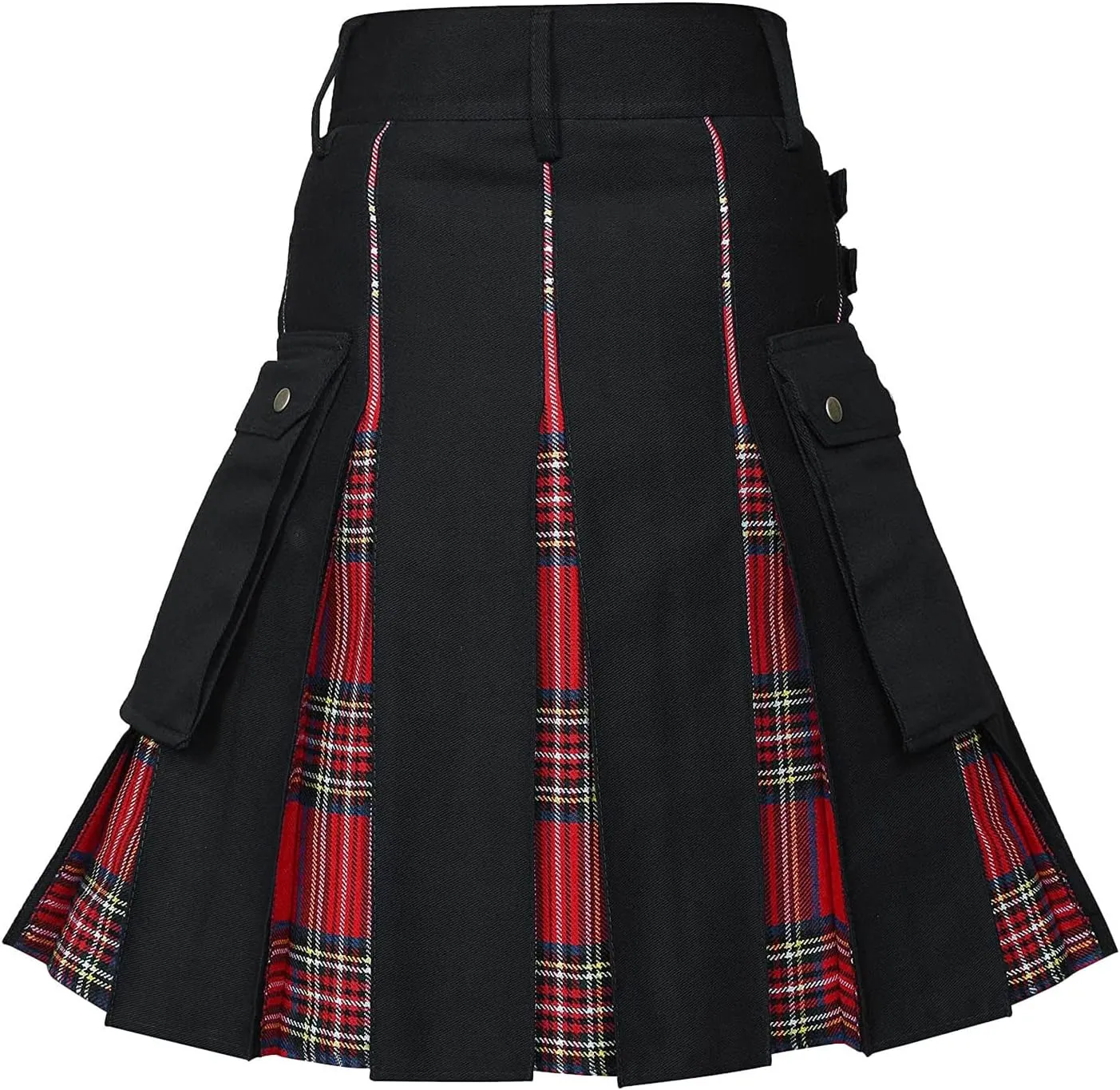 Mens Tartan Utility Kilts 2024 Color Pocket Pleated Skirt Highland Tartan Utility Kilt Tartan Kilt for Men Black