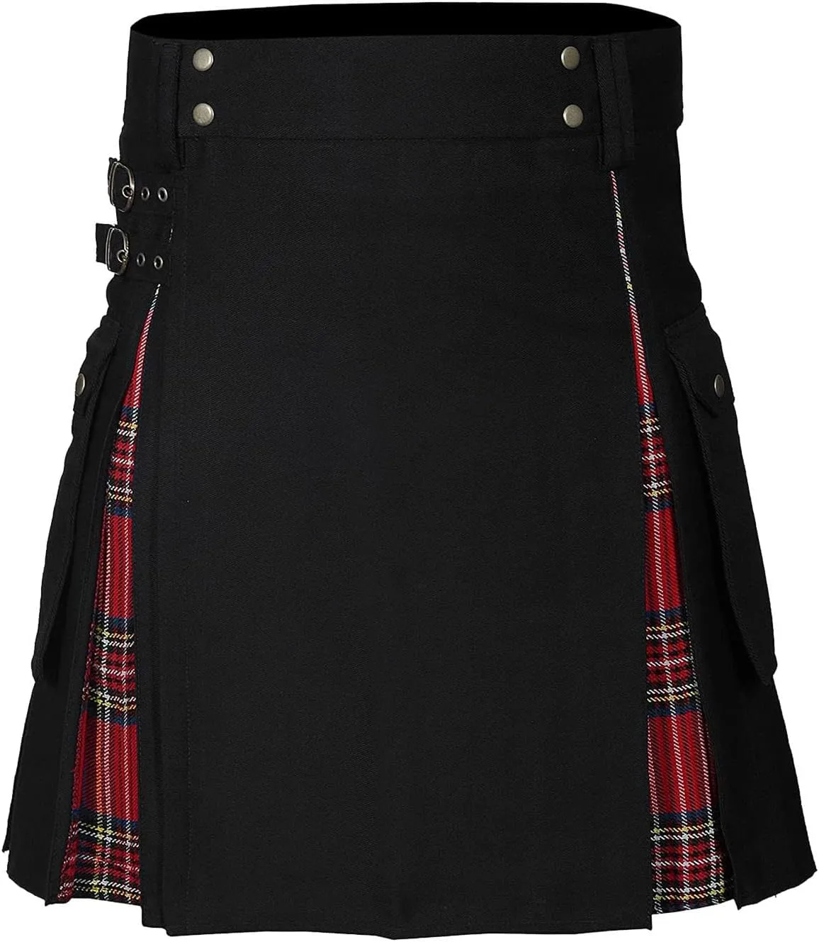 Mens Tartan Utility Kilts 2024 Color Pocket Pleated Skirt Highland Tartan Utility Kilt Tartan Kilt for Men Black