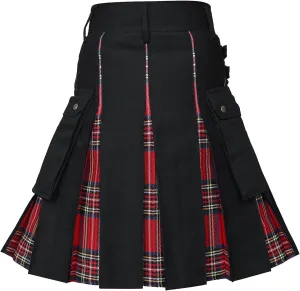 Mens Tartan Utility Kilts 2024 Color Pocket Pleated Skirt Highland Tartan Utility Kilt Tartan Kilt for Men Black