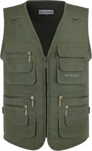 Men's Utility Work Hunting Travel Fishing Multi-Pockets Outdoor Vests
