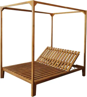 Merax Outdoor Bed Lounger with Adjustable Backrest for Poolside, Outdoor Bed Patio Daybed with Canopy, Acacia Wood Outdoor Sofa Bed, Patio Chaise Lounges for Garden Porch