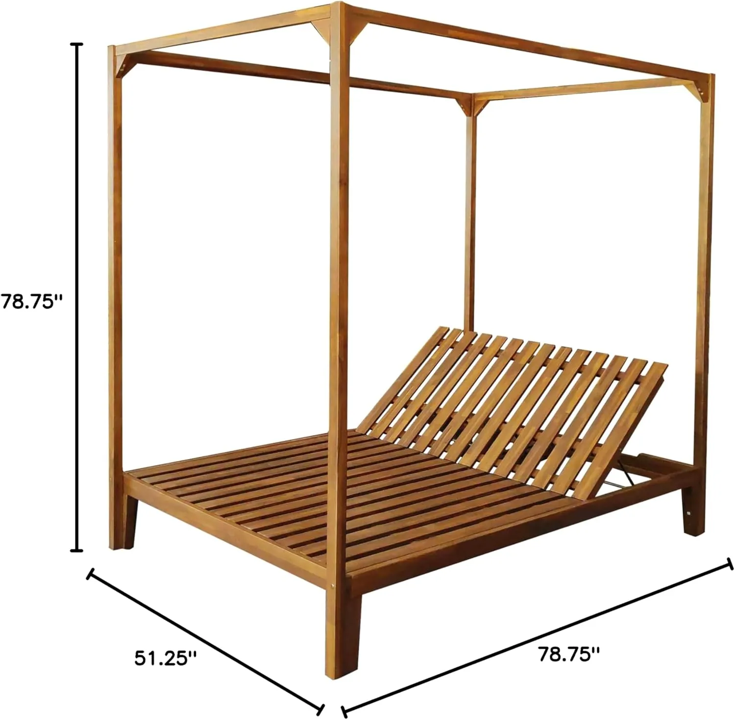 Merax Outdoor Bed Lounger with Adjustable Backrest for Poolside, Outdoor Bed Patio Daybed with Canopy, Acacia Wood Outdoor Sofa Bed, Patio Chaise Lounges for Garden Porch