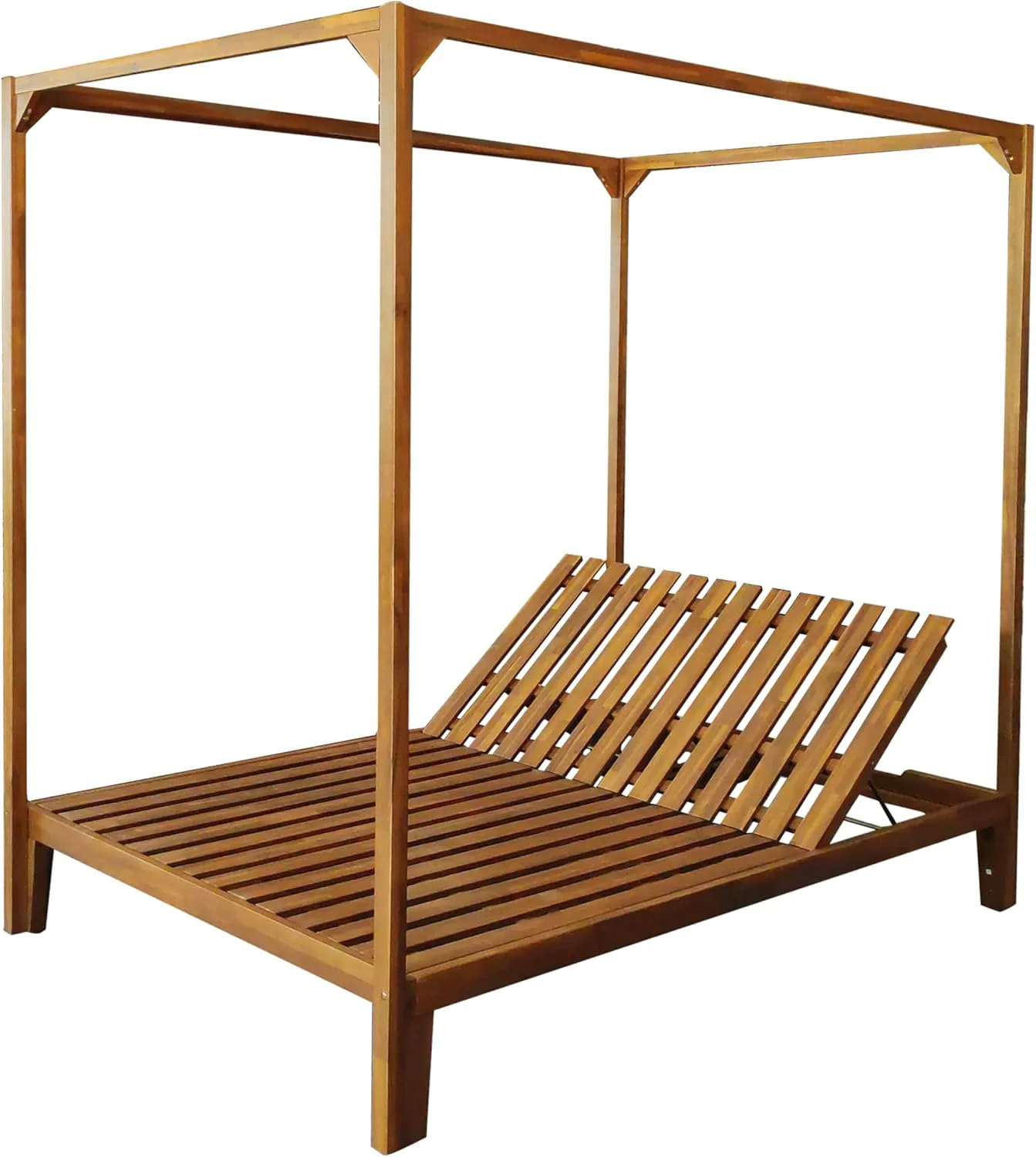 Merax Outdoor Bed Lounger with Adjustable Backrest for Poolside, Outdoor Bed Patio Daybed with Canopy, Acacia Wood Outdoor Sofa Bed, Patio Chaise Lounges for Garden Porch