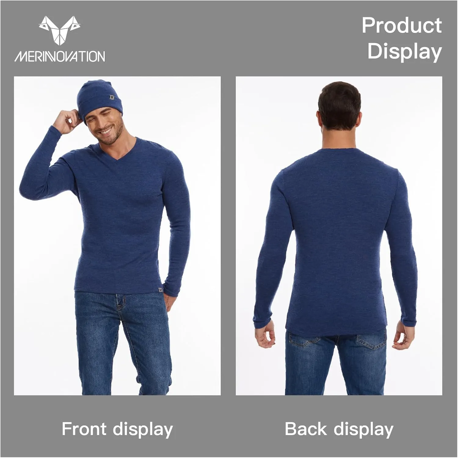 MERINNOVATION Merino Wool Base Layer Mens 100% Merino LS Thermal Shirts for Hiking Hunting,Lite, Midweight