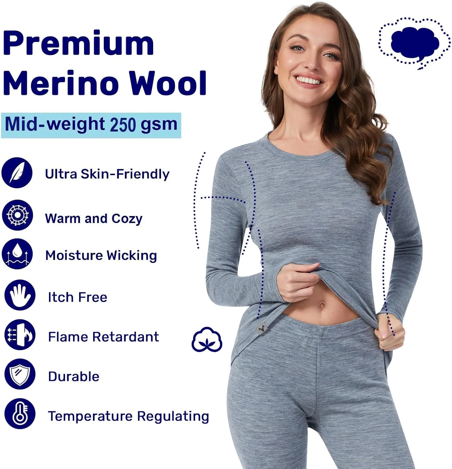 MERINNOVATION Merino Wool Base Layer Set for Women 100% Merino Wool Thermal Underwear Set