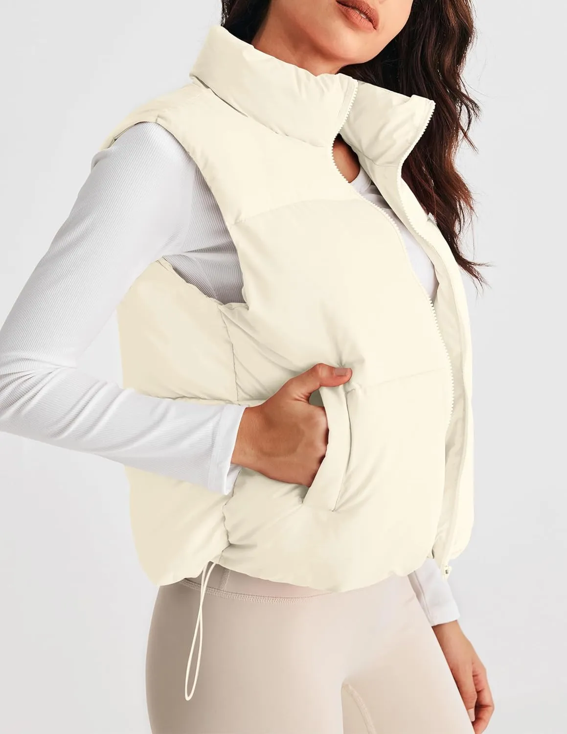 MEROKEETY Womens Puffer Vest Stand Collar Zip Up Sleeveless Padded Gilet Coat with Pockets