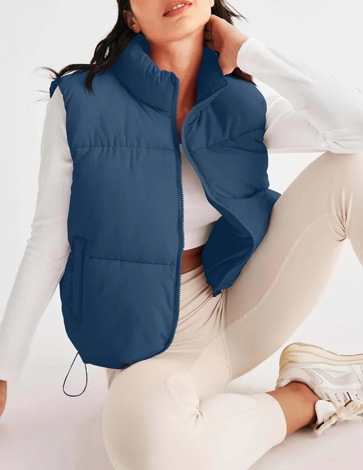 MEROKEETY Womens Puffer Vest Stand Collar Zip Up Sleeveless Padded Gilet Coat with Pockets