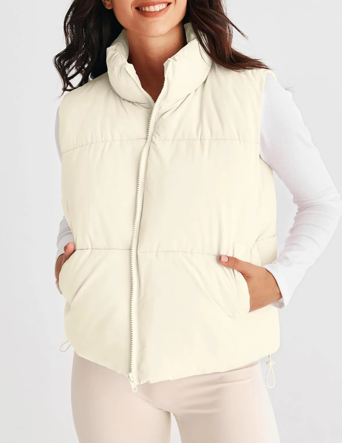 MEROKEETY Womens Puffer Vest Stand Collar Zip Up Sleeveless Padded Gilet Coat with Pockets