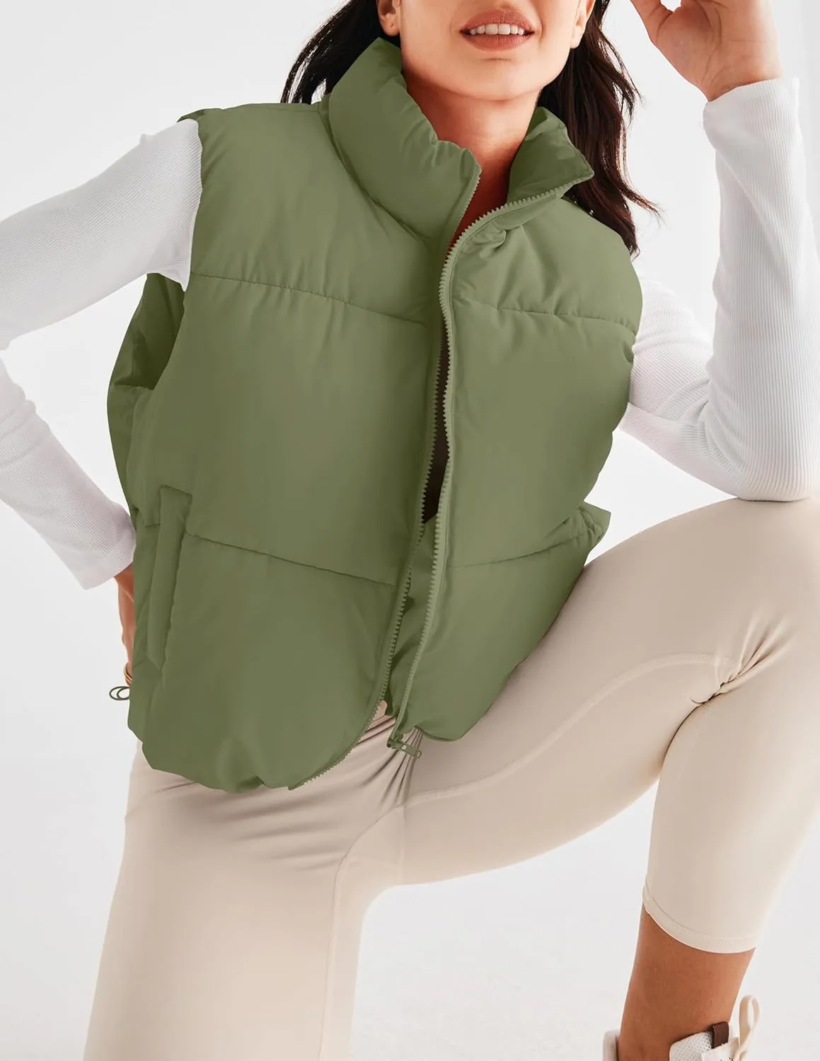 MEROKEETY Womens Puffer Vest Stand Collar Zip Up Sleeveless Padded Gilet Coat with Pockets
