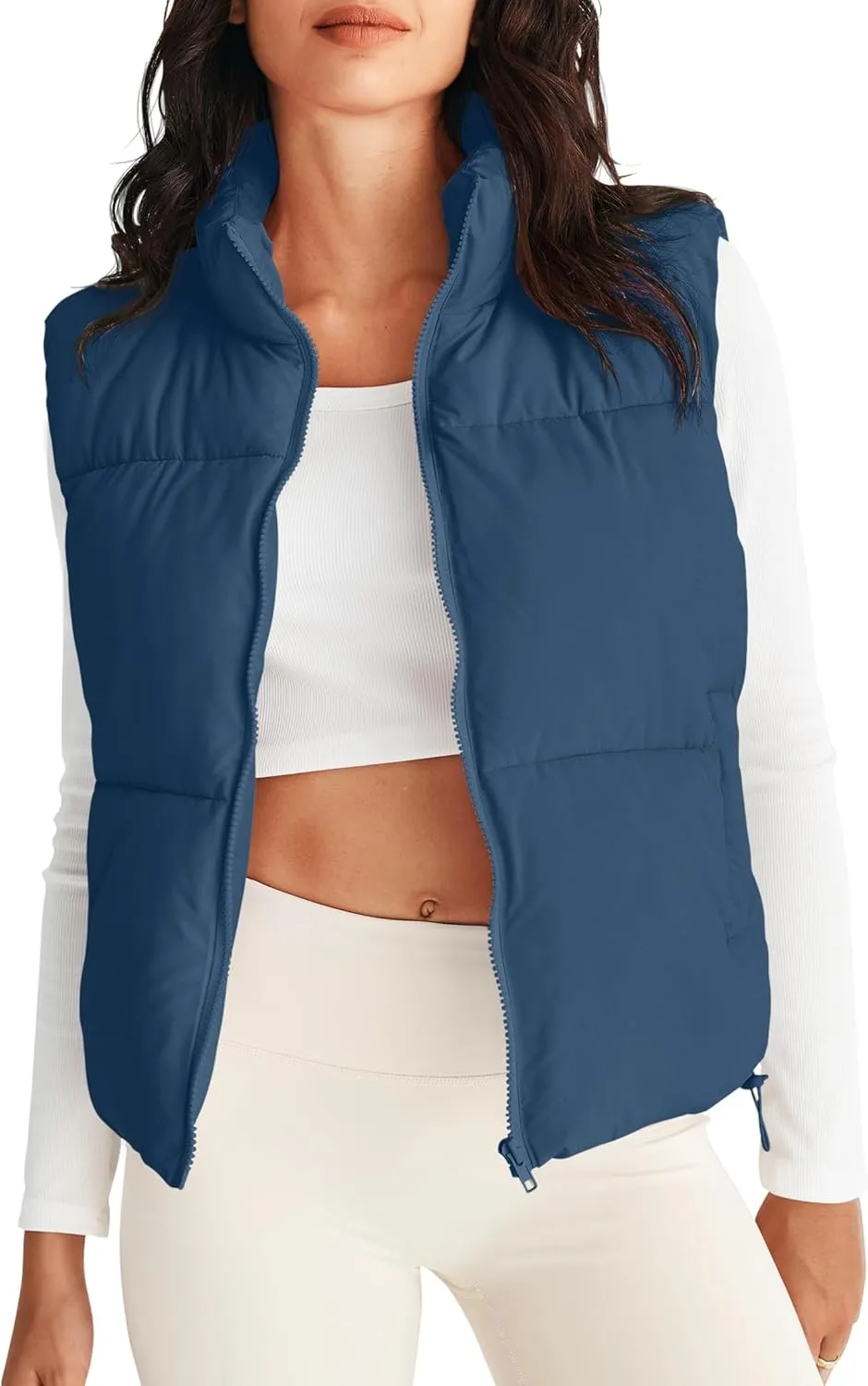 MEROKEETY Womens Puffer Vest Stand Collar Zip Up Sleeveless Padded Gilet Coat with Pockets