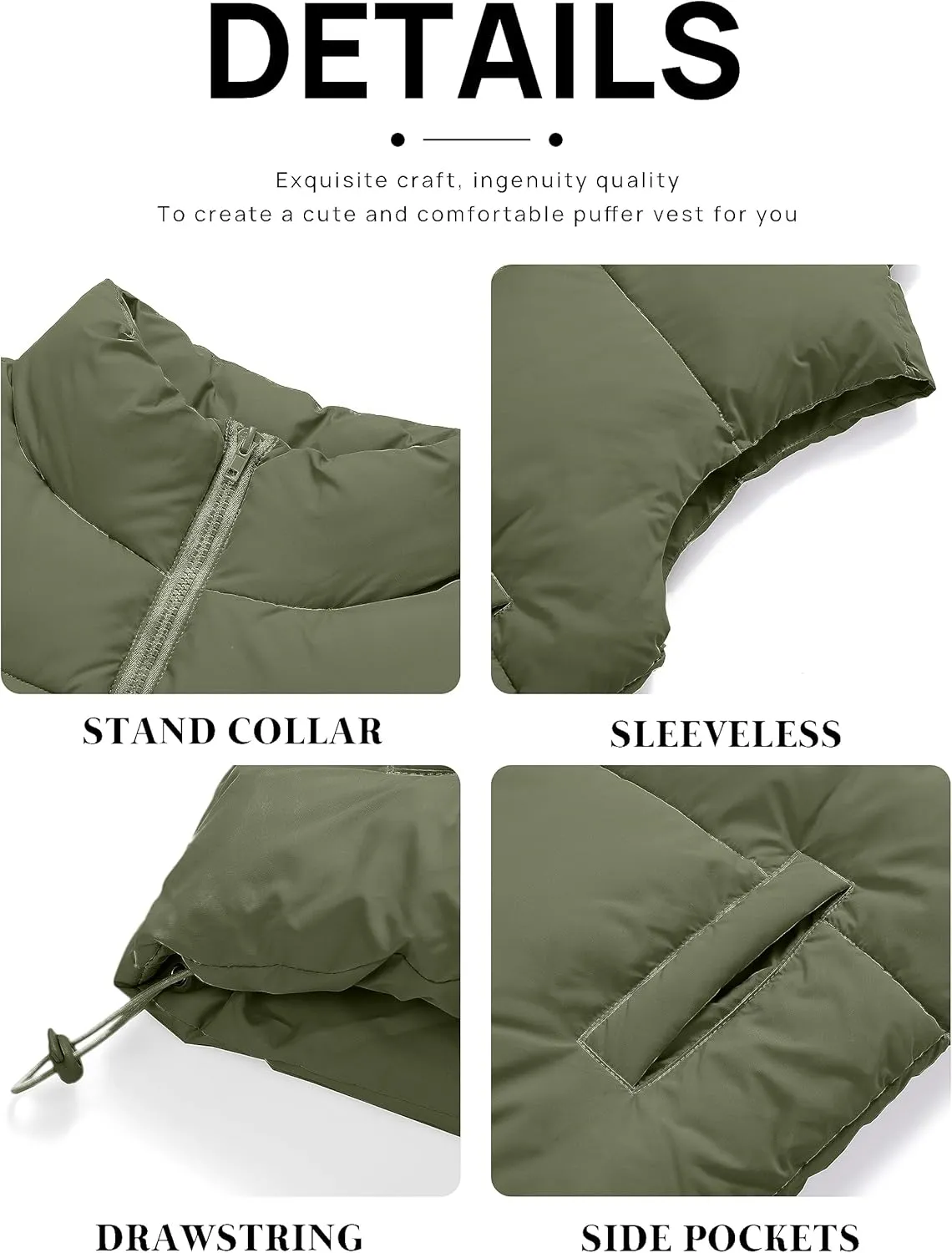 MEROKEETY Womens Puffer Vest Stand Collar Zip Up Sleeveless Padded Gilet Coat with Pockets