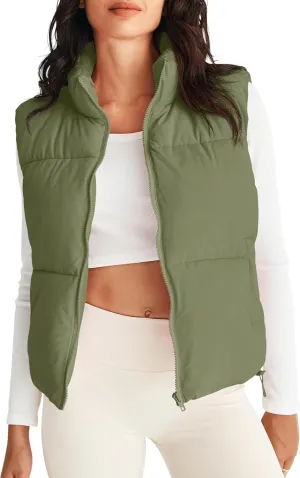 MEROKEETY Womens Puffer Vest Stand Collar Zip Up Sleeveless Padded Gilet Coat with Pockets