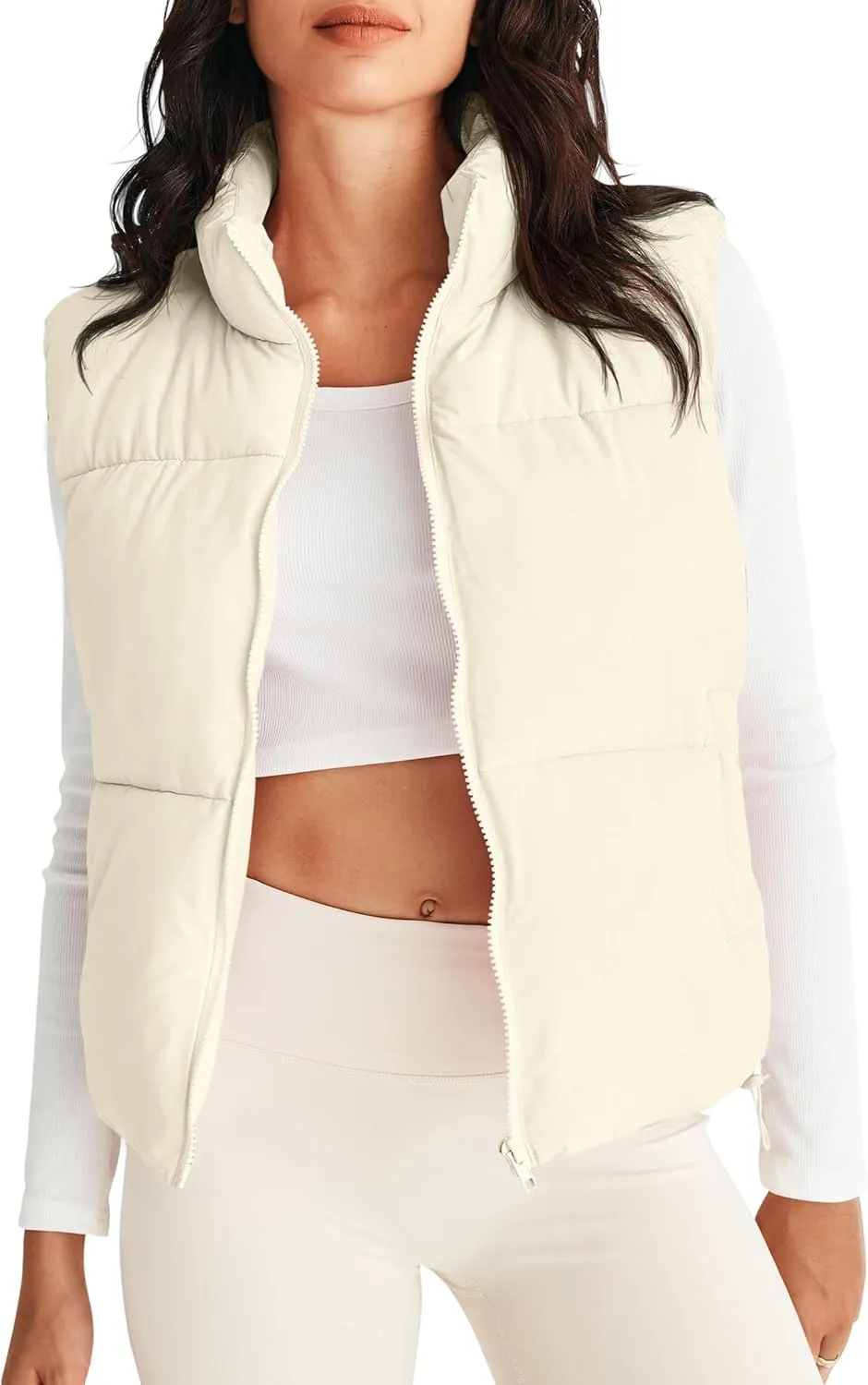 MEROKEETY Womens Puffer Vest Stand Collar Zip Up Sleeveless Padded Gilet Coat with Pockets
