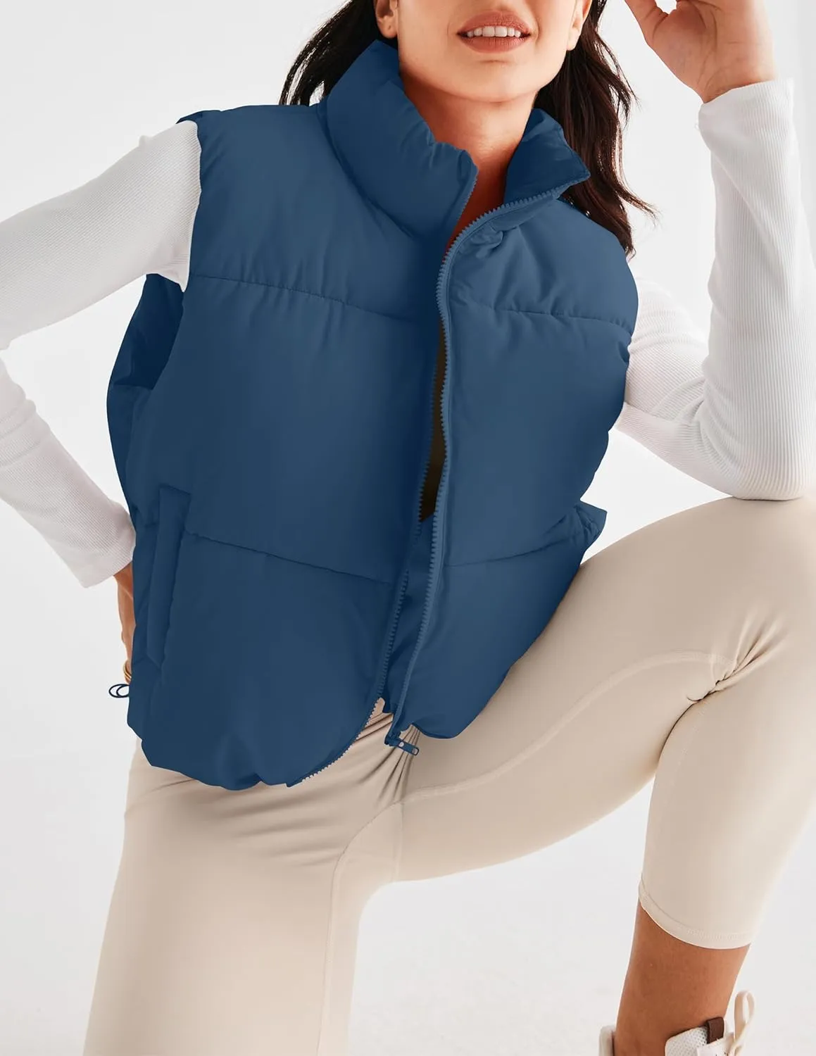 MEROKEETY Womens Puffer Vest Stand Collar Zip Up Sleeveless Padded Gilet Coat with Pockets