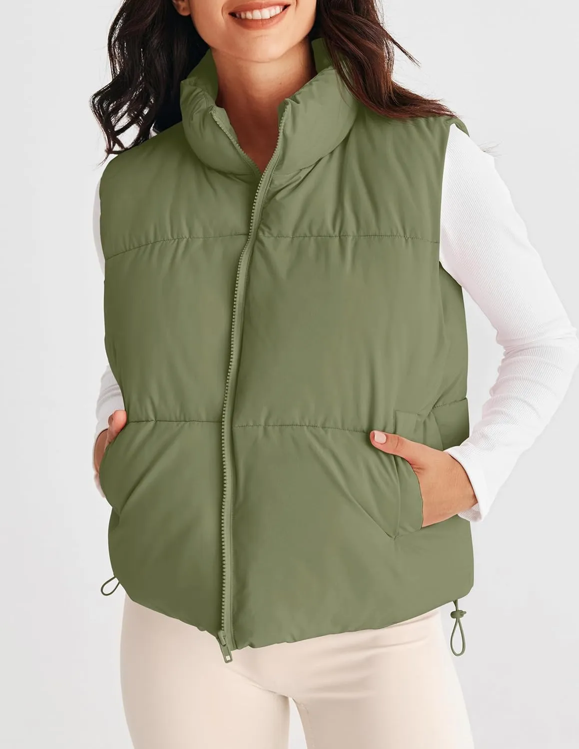MEROKEETY Womens Puffer Vest Stand Collar Zip Up Sleeveless Padded Gilet Coat with Pockets