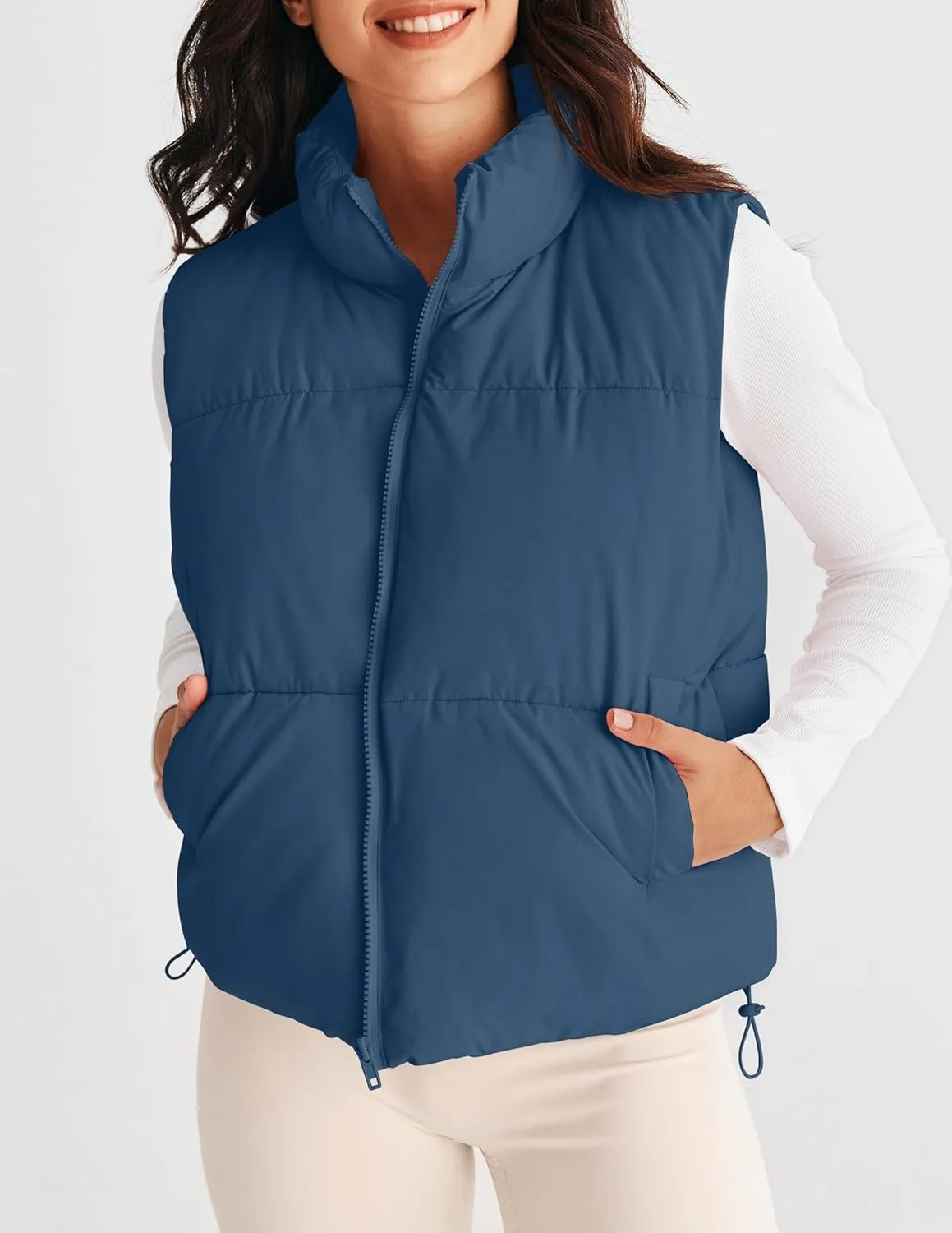MEROKEETY Womens Puffer Vest Stand Collar Zip Up Sleeveless Padded Gilet Coat with Pockets