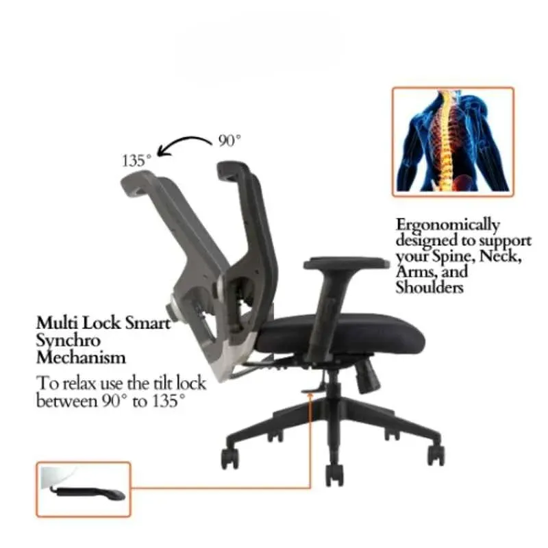 Mesh Ergonomic Chair for Office with Adjustable Handle with Metal Legs Base Superior Build, Comfort, and Trusted Quality