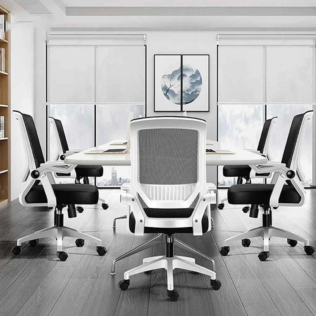 Mesh Office Chair with Pulley Bracket,Ergonomic High-Back Adjustable Desk Chair with armrests, for Office, Dormitory, Home Unique (Light Gray)