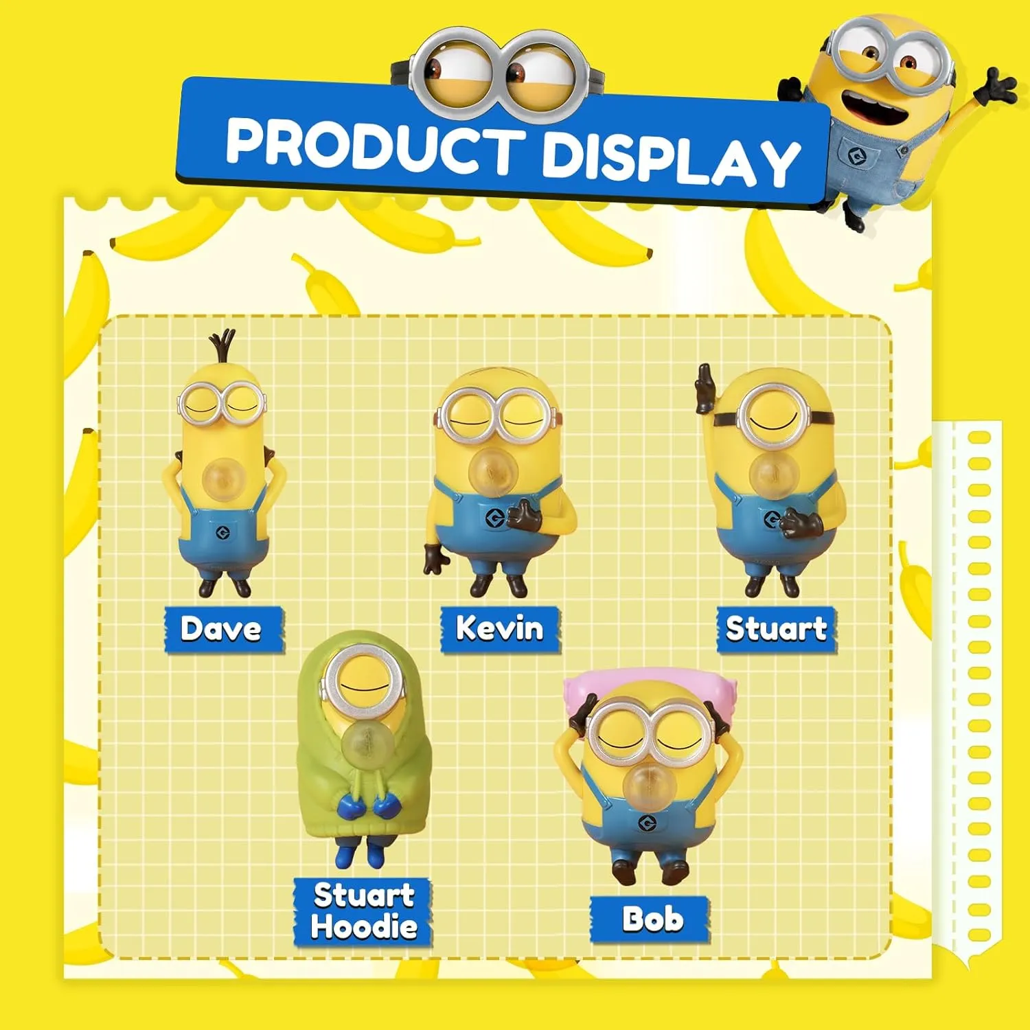 Minions Blind Box Figures Toys, Banana Rocking Sleeping Bag Squeeze Toys, Keychain Stress Relief Toys, Banana Stress Toys to All Ages, Squishy Stress Toys for Kids Boys Girls, 1 Pack