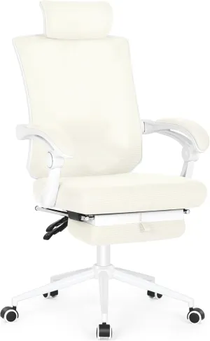 Misolant Ergonomic Office Chair with Footrest, Ergonomic Desk Chair with Adjustable 2D Lumbar Support, High Back Computer Chairs with Adjustable Headrest, Beige Comfortable Executive Office Chair